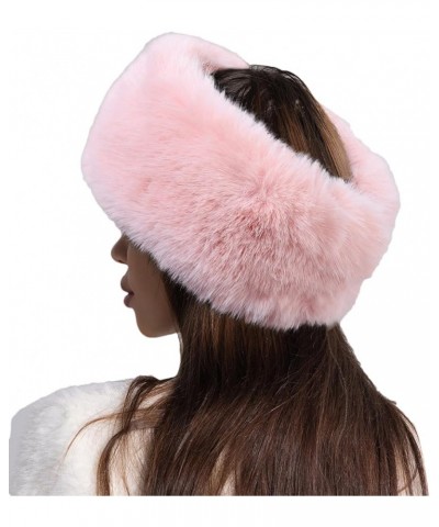 Women Faux Fur Headband Hat with Stretch Winter Fluffy Plush Ear Warmer Earmuff Head Wrap Pink $13.19 Cold Weather Headbands