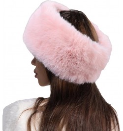 Women Faux Fur Headband Hat with Stretch Winter Fluffy Plush Ear Warmer Earmuff Head Wrap Pink $13.19 Cold Weather Headbands