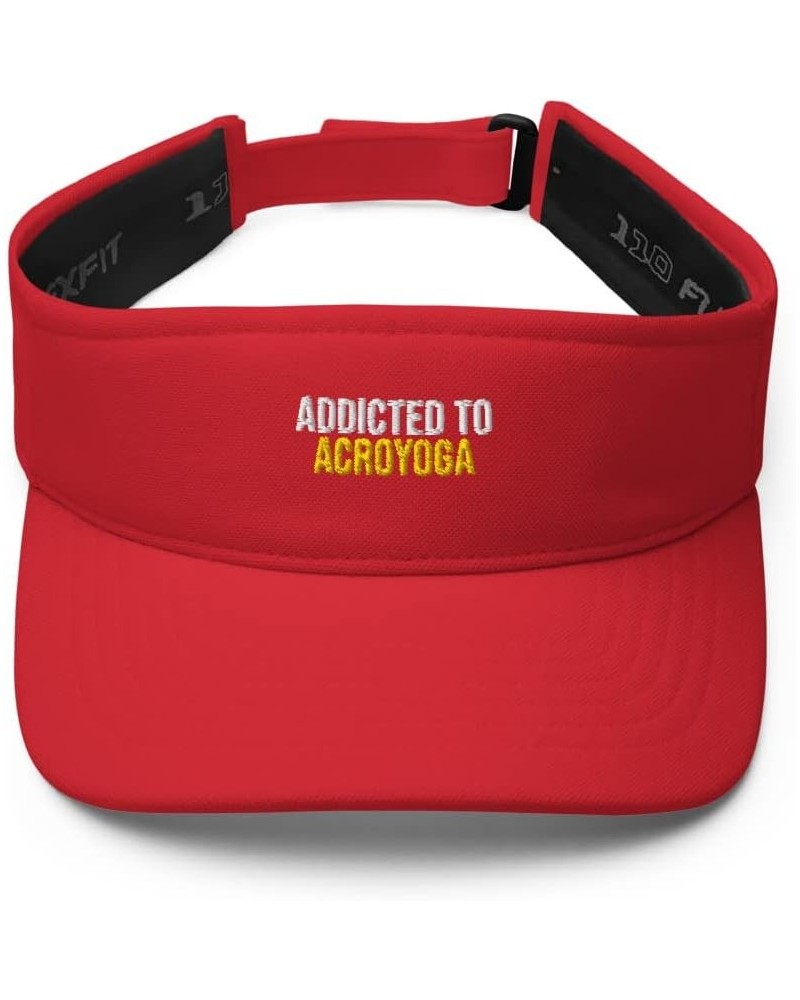 Addicted to Acroyoga Hat (Embroidered Visor) Red $21.19 Visors