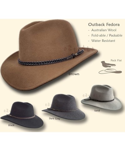 Outback Fedora Australian Wool Felt HAT HW02 Mens Women Kids Leather Band Cowboy Western US Sand $12.77 Cowboy Hats