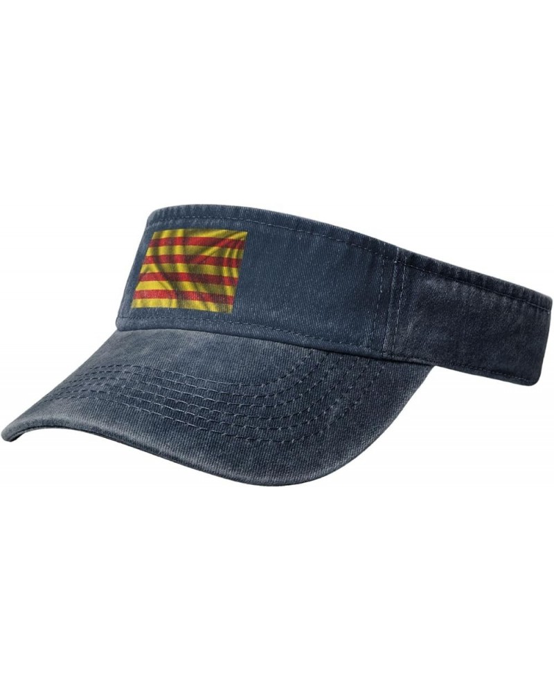 Silk Style Flag of Catalonia Sun Visor Hats for Women Men Adjustable Sports Sun Hats Golf Cap Navy Blue $12.32 Visors