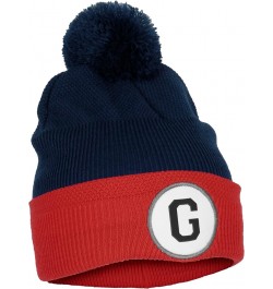 Custom A to Z Initial Letters Cuff Pom-Pom Navy Red Hat Beanie Warm Knit Skull Cap Letter G $10.38 Skullies & Beanies