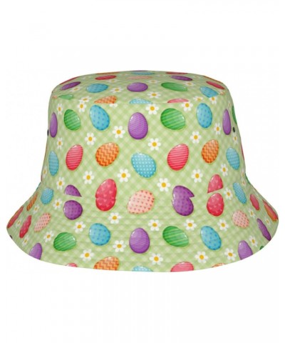 Happy Easter Colorful Easter Eggs Unisex Bucket Hat Sun Cap Outdoor Fisherman Headwear $11.99 Bucket Hats