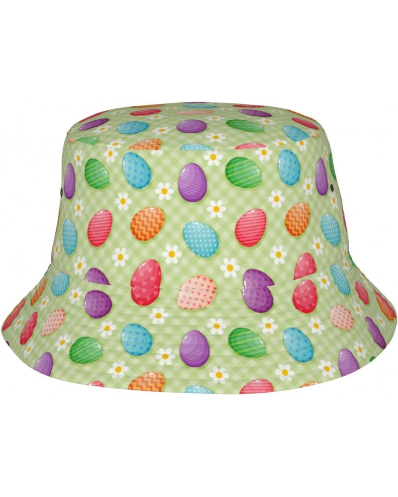 Happy Easter Colorful Easter Eggs Unisex Bucket Hat Sun Cap Outdoor Fisherman Headwear $11.99 Bucket Hats