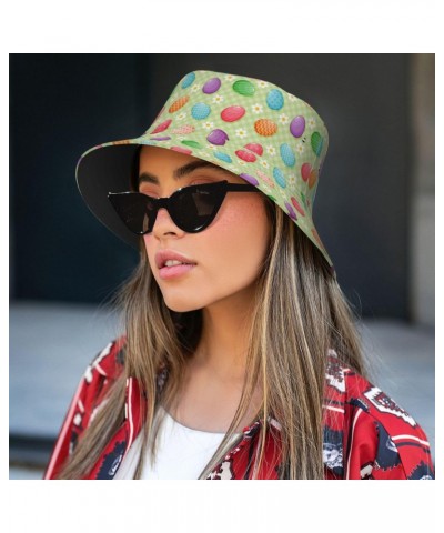 Happy Easter Colorful Easter Eggs Unisex Bucket Hat Sun Cap Outdoor Fisherman Headwear $11.99 Bucket Hats