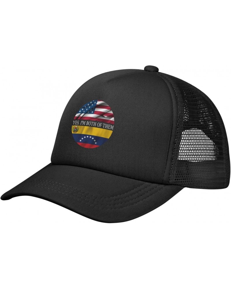 Yes, I'm Both of Them Proud Half USA Half Venezuela Flag Baseball Cap Adjustable Casual Mesh Hats Duck Tongue Hat for Men Wom...