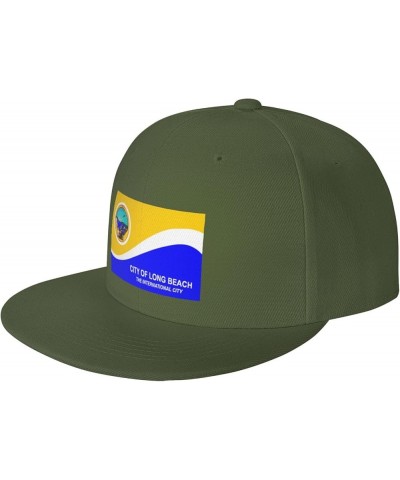 Flag of Long Beach, California Baseball Cap for Men Women Snapback Hat Adjustable Flat Bill Hats Moss Green $13.86 Baseball Caps