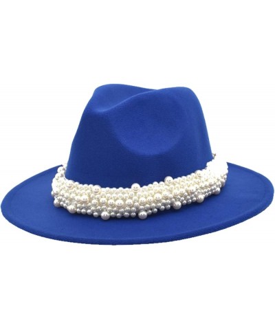 Men and Women Felt Fedora Hat, Wide Brim Derby Hat with Pearl Band Packable Party Wedding Church Jazz Panama Hats Blue $14.73...