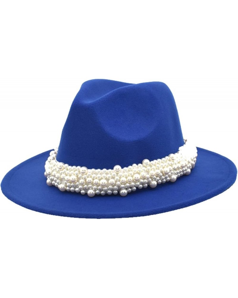 Men and Women Felt Fedora Hat, Wide Brim Derby Hat with Pearl Band Packable Party Wedding Church Jazz Panama Hats Blue $14.73...