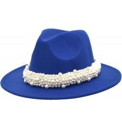 Men and Women Felt Fedora Hat, Wide Brim Derby Hat with Pearl Band Packable Party Wedding Church Jazz Panama Hats Blue $14.73...