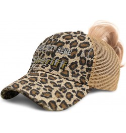 Womens Ponytail Cap Sheriff Western Cotton Hat Distressed Trucker Hat Leopard Personalized Text Here $13.95 Baseball Caps