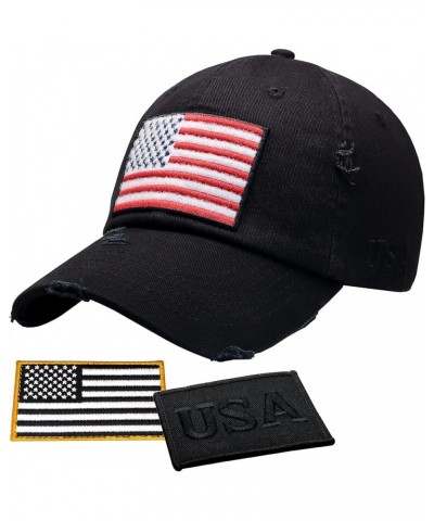 American Flag Unisex Baseball Hat for Men and Women | USA Flag Mesh Snapback Flat Visor Cap + 2 Patriotic Patches (10.9) Blac...