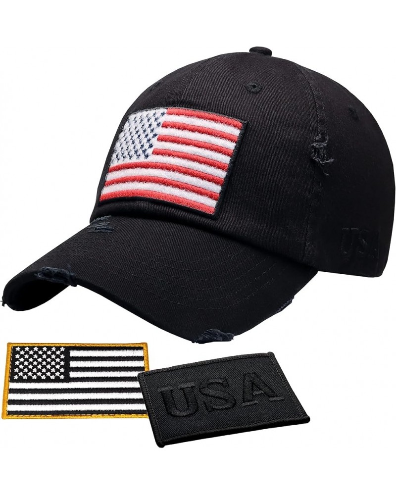 American Flag Unisex Baseball Hat for Men and Women | USA Flag Mesh Snapback Flat Visor Cap + 2 Patriotic Patches (10.9) Blac...