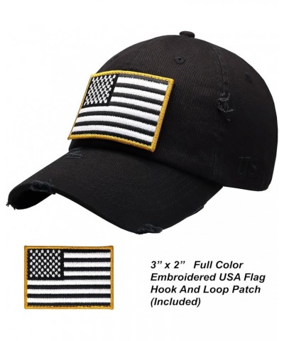 American Flag Unisex Baseball Hat for Men and Women | USA Flag Mesh Snapback Flat Visor Cap + 2 Patriotic Patches (10.9) Blac...