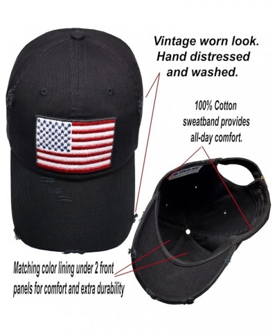 American Flag Unisex Baseball Hat for Men and Women | USA Flag Mesh Snapback Flat Visor Cap + 2 Patriotic Patches (10.9) Blac...