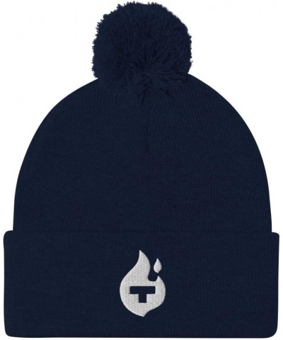 Theta Fuel Cryptocurrency Logo Hat (Embroidered Pom-Pom Beanie) Navy $18.32 Skullies & Beanies