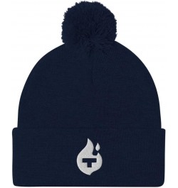 Theta Fuel Cryptocurrency Logo Hat (Embroidered Pom-Pom Beanie) Navy $18.32 Skullies & Beanies