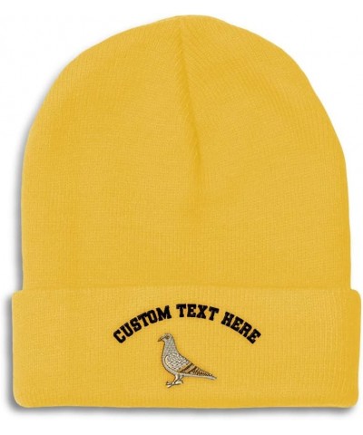 Custom Beanies for Men Pigeon A Embroidery Wild Animals Dove Winter Hats for Women Acrylic Skull Cap 1 Size Yellow Personaliz...