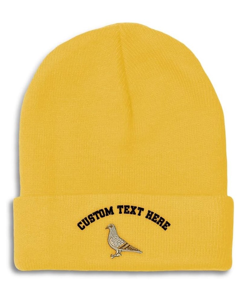 Custom Beanies for Men Pigeon A Embroidery Wild Animals Dove Winter Hats for Women Acrylic Skull Cap 1 Size Yellow Personaliz...